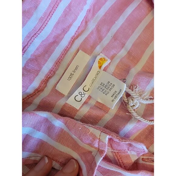 C&C California Pink and White Striped Linen Sleeveless Shirt Dress Women's 3X - Picture 7 of 9